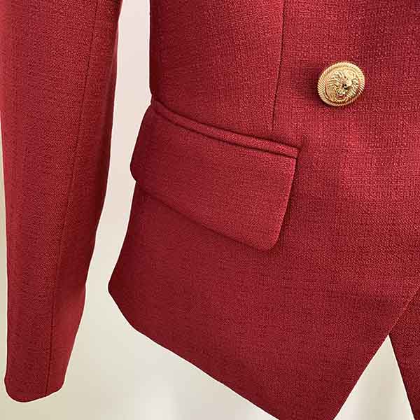 Women's Golden Lion Buttons Fitted Blazer Jacket Dark Red