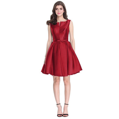 sd-hk Red Little Party Skirts  Sleeveless High Waist Prom Dress Short