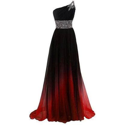 Gradient Formal Evening Gowns Beaded Ombre Chiffon Long Prom Dresses