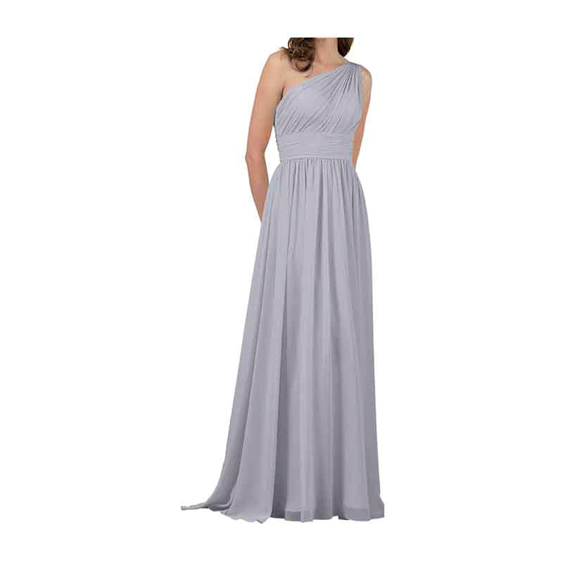 Women One Shoulder Bridesmaid Dresses Chiffon Long Maxi Formal Party Dress