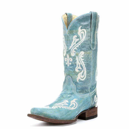 Women's Western Cowboy Boots Embroidered Green Mid-calf Boots
