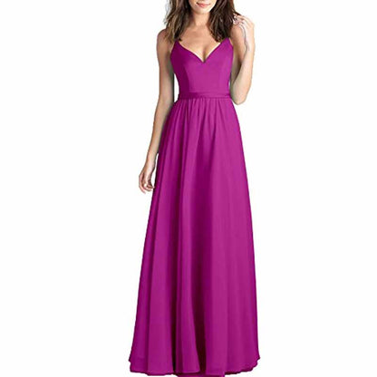 Women's V-Neck Pleated Chiffon Bridesmaid Dresses Long Prom Dress Evening Dress