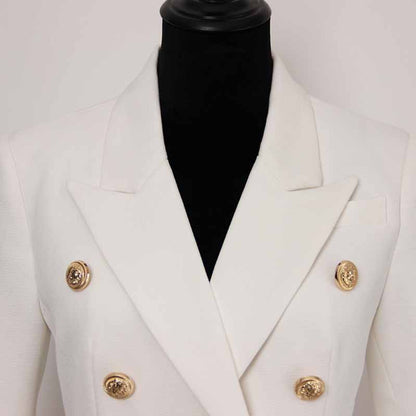 Women's Luxury Fitted Blazer Golden Lion Buttons Coat White Color