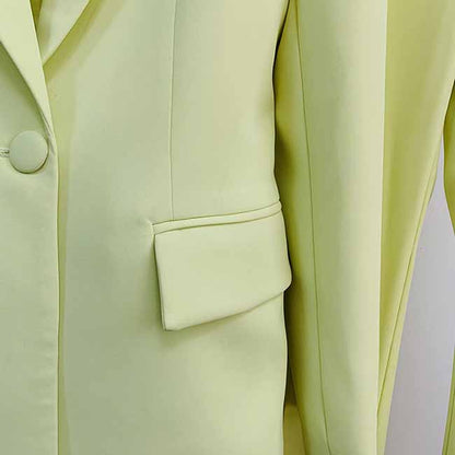 Women Light Yellow Blazer + Flare Trousers Suit Two Piece Pantsuits