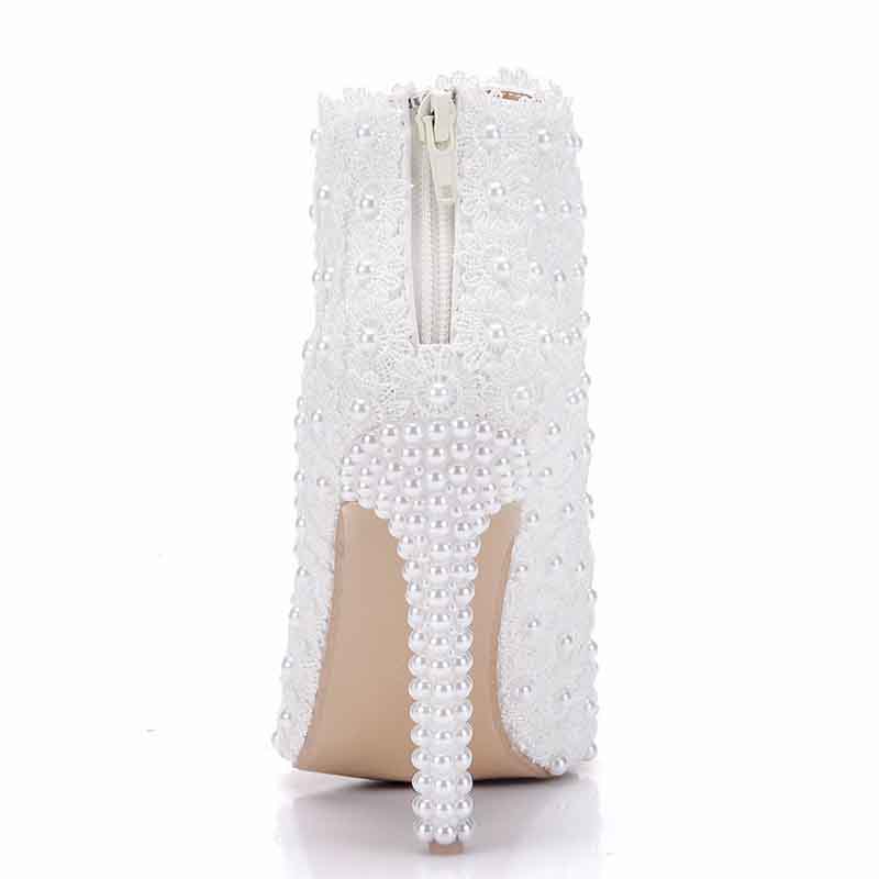 Women's Bride Boots Pointed Toe High Heel Ankle White Wedding Booties