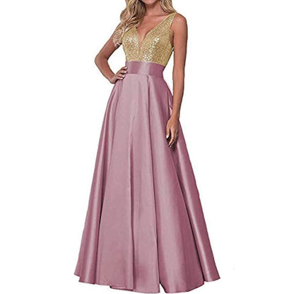 rosy and gold wedding dress long