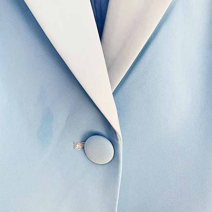 Women Sky blue Blazer + Flare Trousers Suit