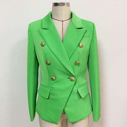 Women's Fitted Gold Lion Buttons Fitted Jacket Light Green Blazer