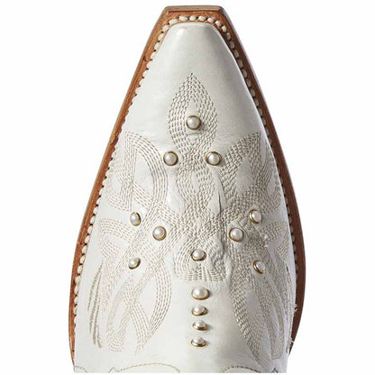 Women's White Floral Embroidery Western Boot Snip Toe Boots