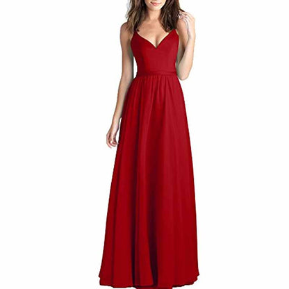 Women's V-Neck Pleated Chiffon Bridesmaid Dresses Long Prom Dress Evening Dress