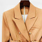 Double Breasted Lion Button Blazer Jacket Womens Camel Coat with Belt Outerwear