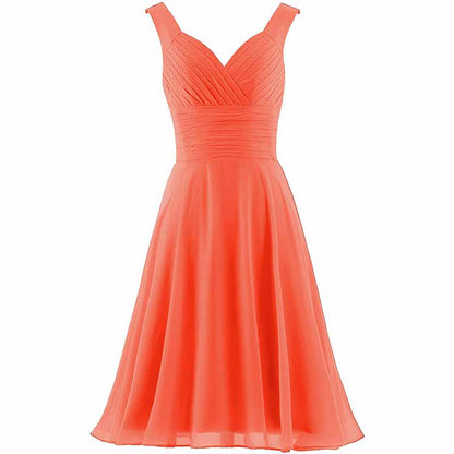 Women's V-Neck Chiffon Bridesmaid Dresses Short Prom Gown