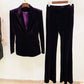 Women Velvet Bronze Green Purple Blazer + Flare Trousers Suit