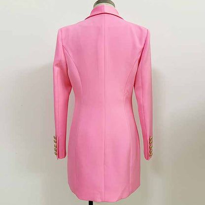 Women's Golden Lion Buttons Blazer Style V Neck Mini Dress