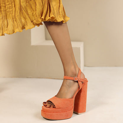 Women's Suede Sandals Platform Heels Dress Shoes Wedge Chunky Heels