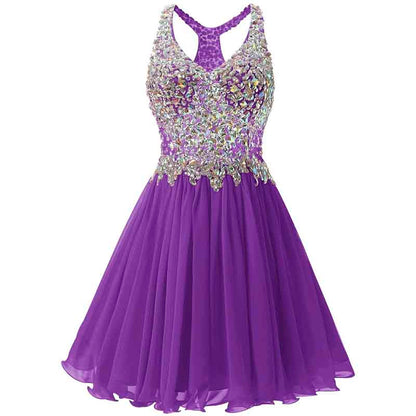 Women's Beaded Chiffon Homecoming Dresses Short Prom Gown Short Cocktail Party Dress