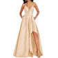 Women's Sexy Satin Deep V Neck Backless Hi Lo Prom Party Evening Dress