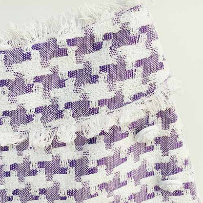 Women's Plaid Shorts Wool High Waist Houndstooth Check Tweed Shorts