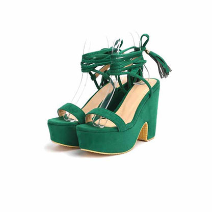 Women's Shoes Platform Heels Sandals Suede Lace Up Block Heels