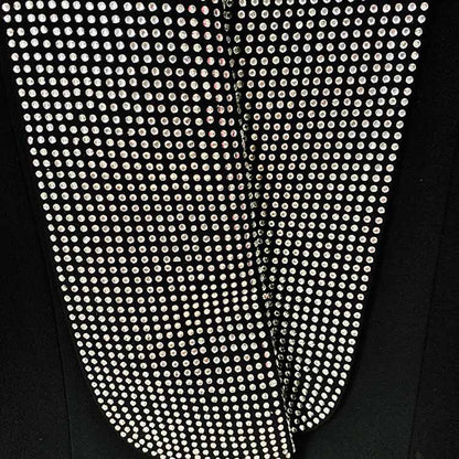 Women Deep V Rhinestone Blazer in Black Backless Coat Dress