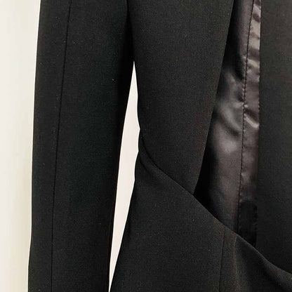 Women Deep V Rhinestone Blazer in Black Backless Coat Dress