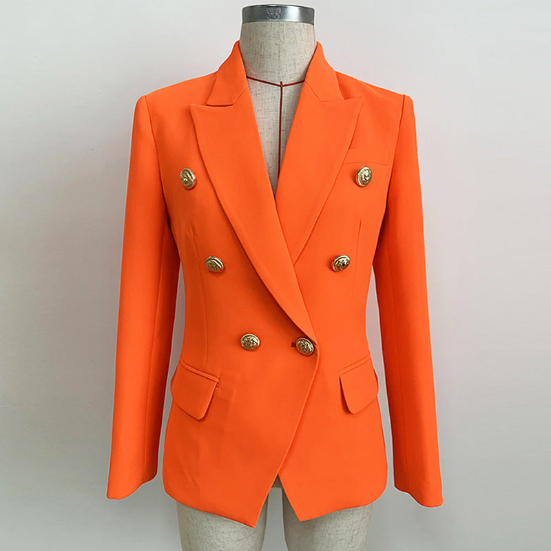 Women's Fitted Gold Lion Buttons Fitted Jacket Neon Orange Blazer – SD ...