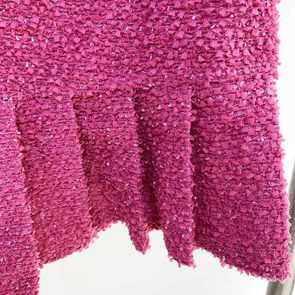 Womens Rose Pink Two Piece Short Coat with Long Sleeves + Short Skirt Formal Set