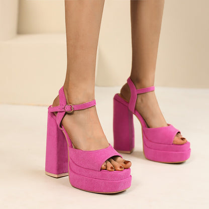 Women's Suede Sandals Platform Heels Dress Shoes Wedge Chunky Heels