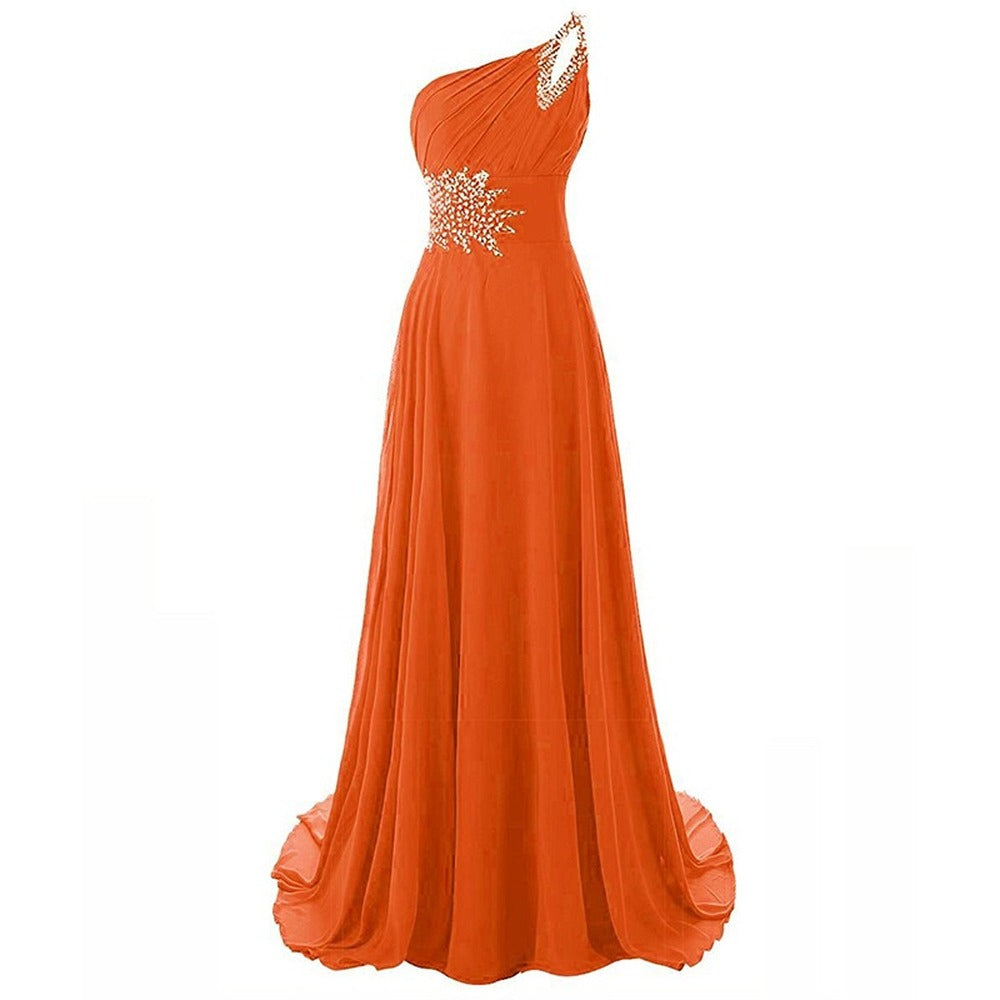 sd-hk One-Shoulder Floor Length Beaded Chiffon Prom Dress – SD ...