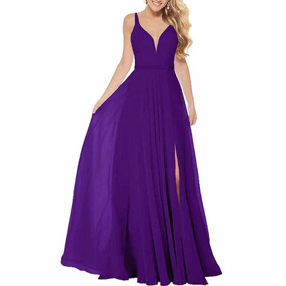 Long Simple Bridesmaid Dresses with Slit for Women Spaghetti Straps Prom Dresses