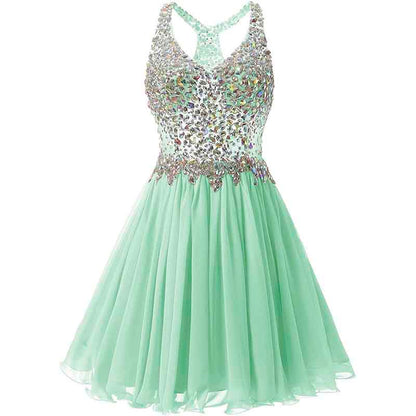Women's Beaded Chiffon Homecoming Dresses Short Prom Gown Short Cocktail Party Dress