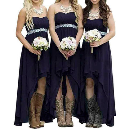 Women's Strapless High Low Bridesmaid Dresses Wedding Party Gowns