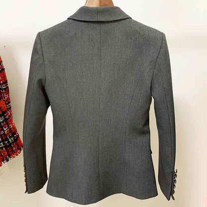 Women's Coats Grey Jacket Long Sleeves Blazer Breasted Coat