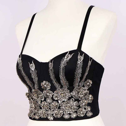 Sequin Push Up Bustier Crop Top Sexy Punk Corset Bra