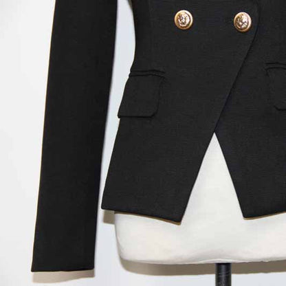 Women's Luxury Fitted Blazer Golden Lion Buttons Coat Black Custom Made Size