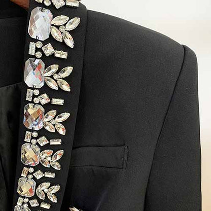 Women's Metal Lion Buttons Studded Fitted Classic Blazer Black