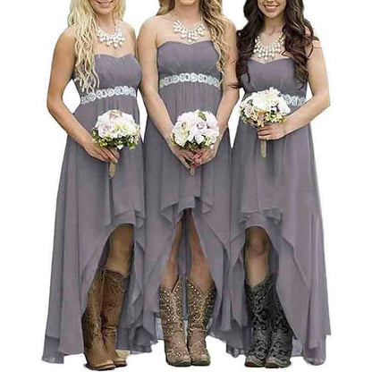 Women's Strapless High Low Bridesmaid Dresses Wedding Party Gowns