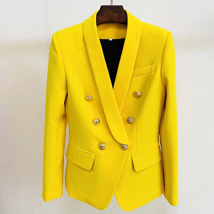 Womens Yellow Pantsuits Blazer + High Waist Nine-Point Suit Pants