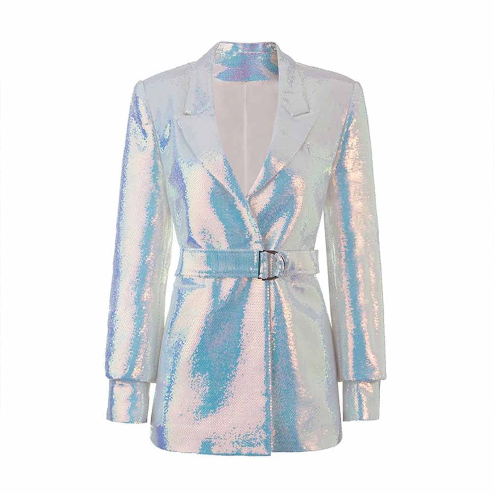 Women Sequins Blazer Sequin Jacket Long Sleeve Glitter Party Shiny Lapel Coat Jacket
