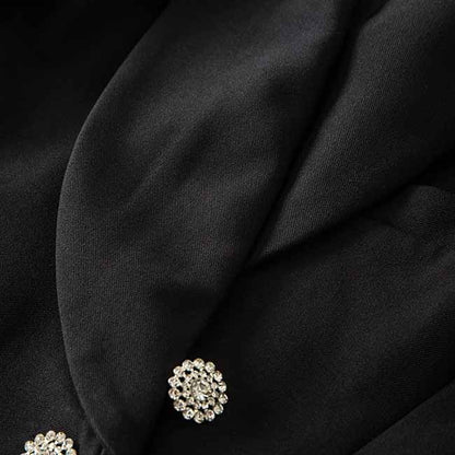 Women's Black Luxury Fitted Double Breasted Blazer with Lion Buttons - SLIM FIT