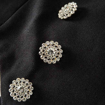 Women's Black Luxury Fitted Double Breasted Blazer with Lion Buttons - SLIM FIT