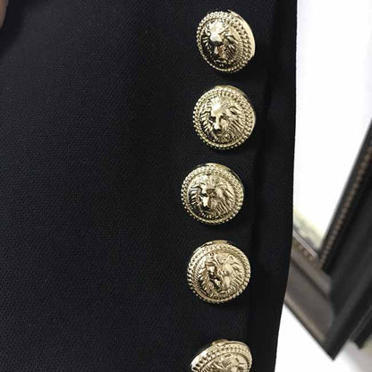 Women's Luxury Satin Collar Blazer Golden Lion Buttons Black