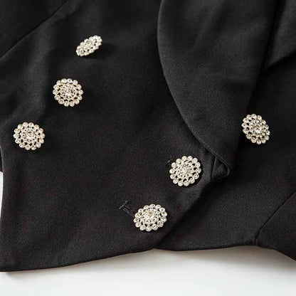 Women's Black Luxury Fitted Double Breasted Blazer with Lion Buttons - SLIM FIT