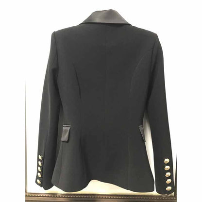 Women's Luxury Satin Collar Blazer Golden Lion Buttons Black