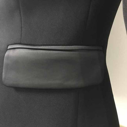 Women's Luxury Satin Collar Blazer Golden Lion Buttons Black