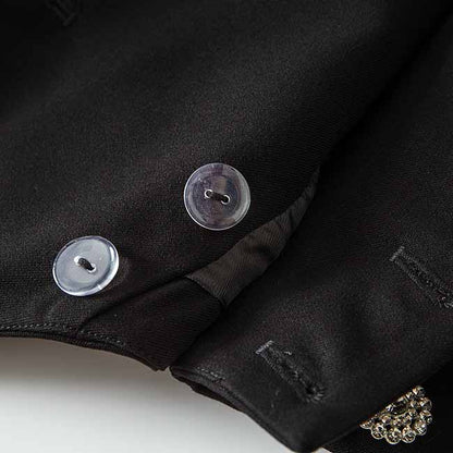 Women's Black Luxury Fitted Double Breasted Blazer with Lion Buttons - SLIM FIT