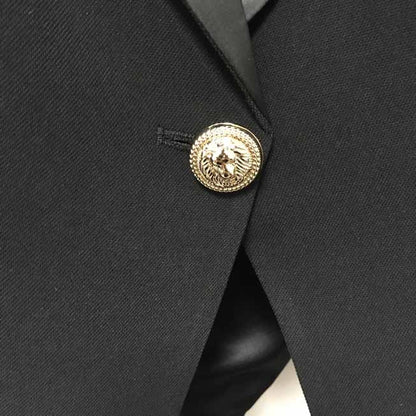 Women's Luxury Satin Collar Blazer Golden Lion Buttons Black