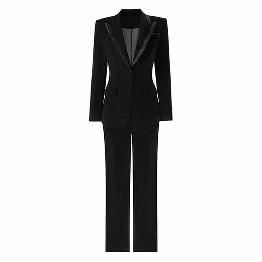 Women Double Breasted Blazer Black Blazer Jacket and Suit Pants