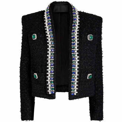 Womens Black Long Sleeve Cardigan Sweaters With Beaded