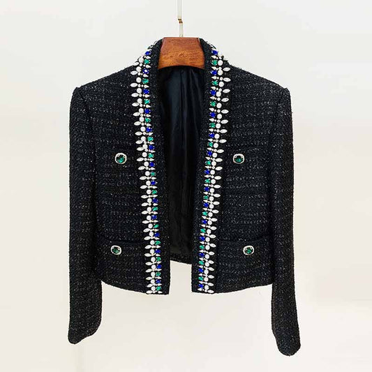 Womens Black Long Sleeve Cardigan Sweaters With Beaded